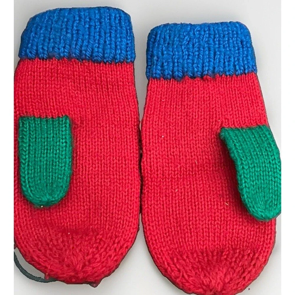 VTG 1986 Cynthia McKinnet Designs Winter Hat Mittens Set Red Blue House Novelty